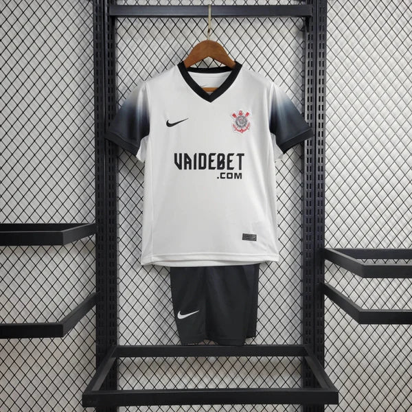 Conjunto Infantil Corinthians Home I 24/25 - Branco e preto (Patrocínio)