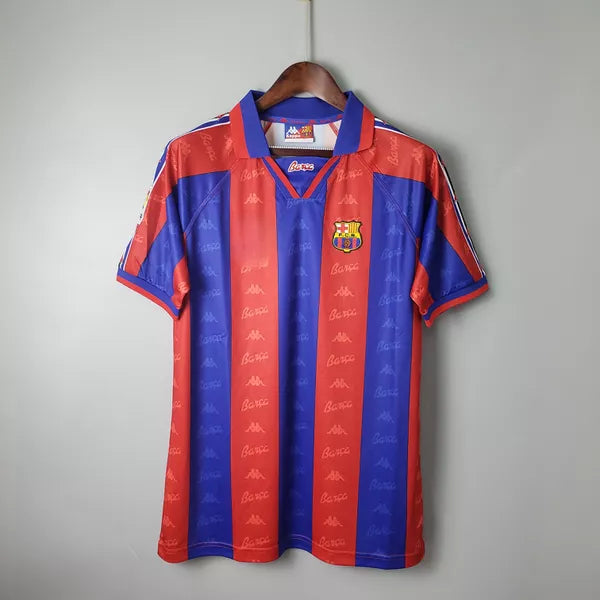 Camisa Barcelona Retrô Home I 95/96 - Azul/Vermelha - Retrô Masculina Ronaldo Fenômeno