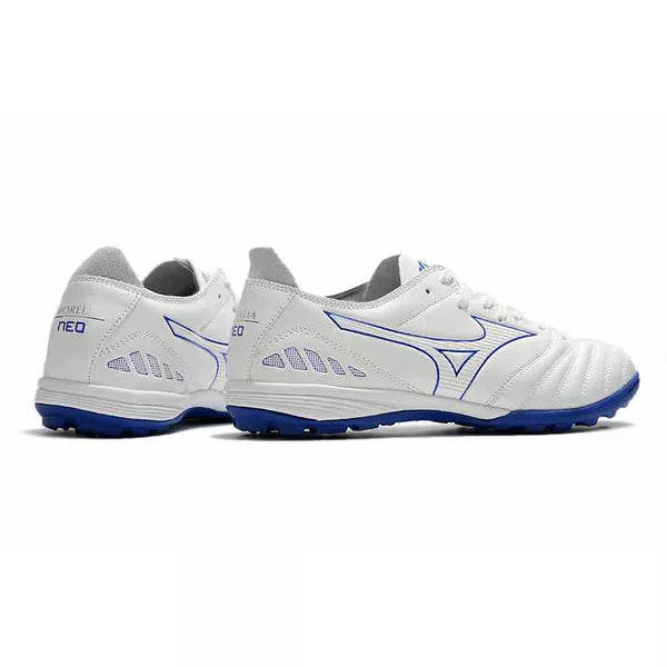 Chuteira Society Mizuno Morelia Neo (TF) - Branco e Azul
